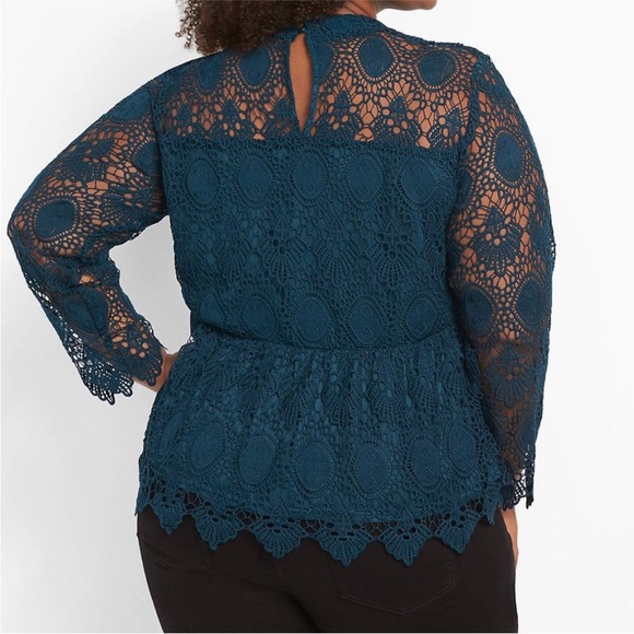 Lane Bryant Crochet Lace Peplum Tunic Top Women’s Mock Neck Blouse Dark Teal - Picture 2 of 16